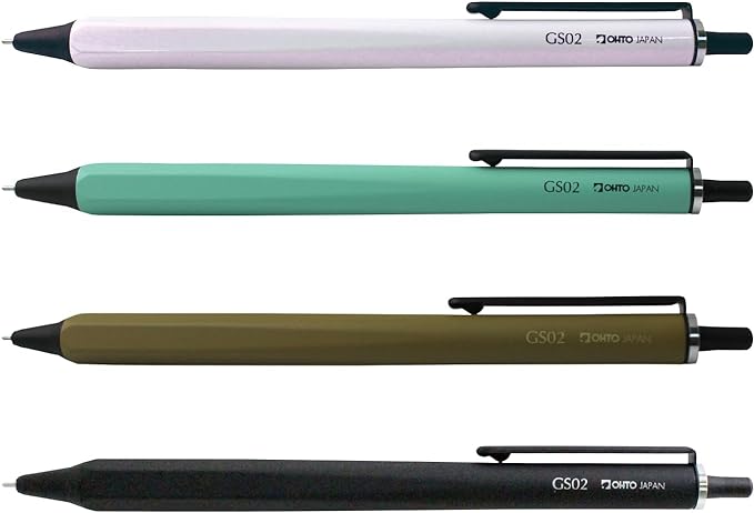 OHTO GS02 Roller Gel Pen, Retractable Needle Tip 0.5mm Fine Point, Khaki Barrel, Ultra-Quick Drying Black Gel Ink Pen, All-Metal Hybrid Body, GS02-G5-KK