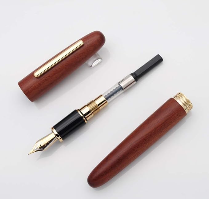 JINHAO 9056 Natural Wood Fountain Pen Handmade Ink Pen (Rosewood, Fine Nib 0.5mm)-DeskLoop Office