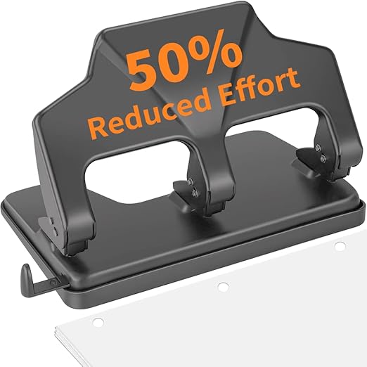 Heavy Duty 3 Hole Punch, 40-Sheet Heavy Duty Paper Punch, 50% Reduced Effort 3-Hole Punch, AFMAT Metal Hole Puncher 3 Ring, Three-Hole Paper Puncher w/Large Chip Tray for Classroom, Office, Silver-DeskLoop Office