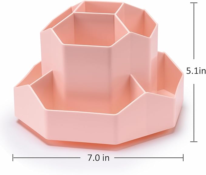 Pencil Pen Holder for Desk, 9 Slots 360 Degree Rotating Desk Organizer, Cute Pen Organizers Stationery Supplies for Office Home & Art Supply (Pink)-DeskLoop Office
