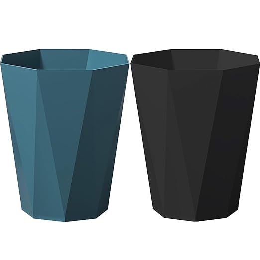 2 Pack Bathroom Trash Can 2.6 Gallon Small Garbage Can Waste Basket for Bedroom Office Dorm, Blue Black-DeskLoop Office