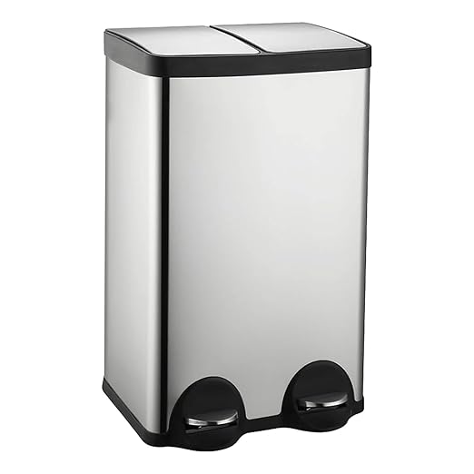 60 Liter (2x30L) 16 Gallon Dual Trash Can, Recycle Bins for Kitchen with 2 Compartments, Trash and Recycle Bin Combo, Soft Close Lid, Stainless Steel Trash Can-DeskLoop Office