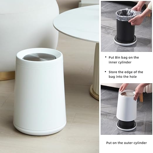 10 L/2.6Gallen,Swing Lid Trash Can,Metal Garbage Can with Flipping Lid,for Bathroom,Living Room,Bedroom,Hotel,Office, Laundry Room(White)-DeskLoop Office