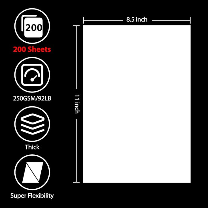 OcePor 200 Sheets White Cardstock 8.5” x 11”, 92lb/250gsm Card Stock, Thick Card Stock Paper, Heavy Cardstock Paper for Printer, Resume, Scrapbooks, Art, Crafts, Business Cards-DeskLoop Office