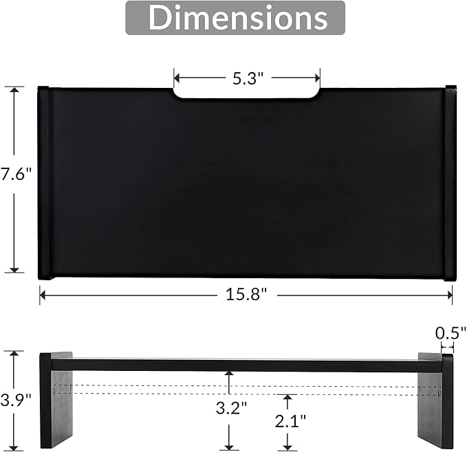 KINLINK Solid Wood Monitor Stand Riser, Monitor Riser with 2 Adjustable Height, 15.8 inch Computer Riser for Computer, iMac, PC, Printer, Computer Monitor Stand for Home & Office, Black-DeskLoop Office