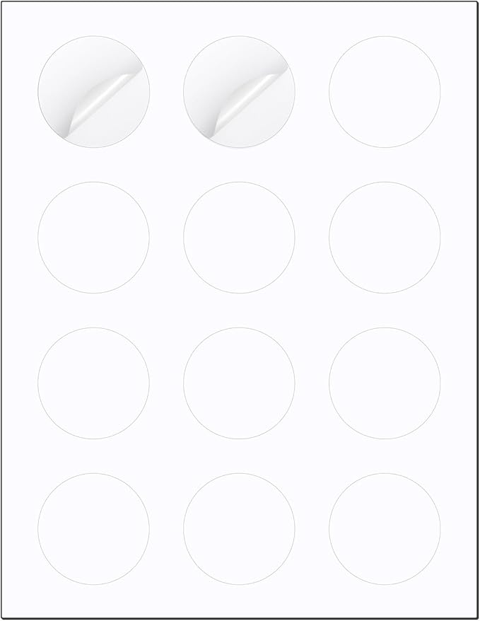 Methdic 2" Diameter High Visibility Printable Round Labels,Matte White,360 Customizable Blank Stickers-DeskLoop Office