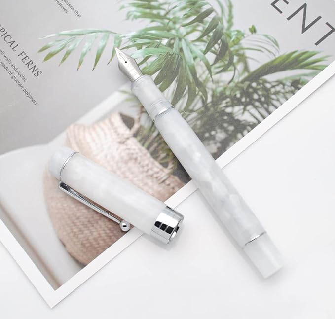 JINHAO 100 Fountain Pen with Ink Converter (Medium Nib 0.7mm, Snow White with Silver Clip)-DeskLoop Office