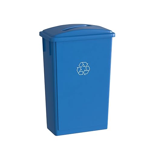23 Gallon Blue Recycle Slim Jim Trash Can with Paper Slot-DeskLoop Office