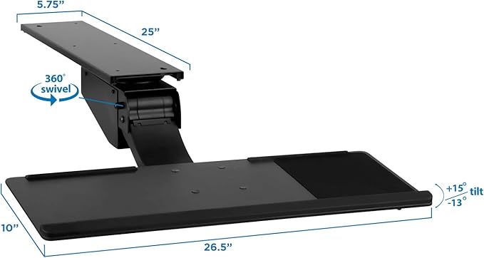 Mount-It! Sit Stand Keyboard Tray, Height Adjustable Under Desk Keyboard and Mouse Drawer, Full Motion Standing Design with 13.4 Inches of Vertical Adjustment, 26.5 in Wide Platform-DeskLoop Office