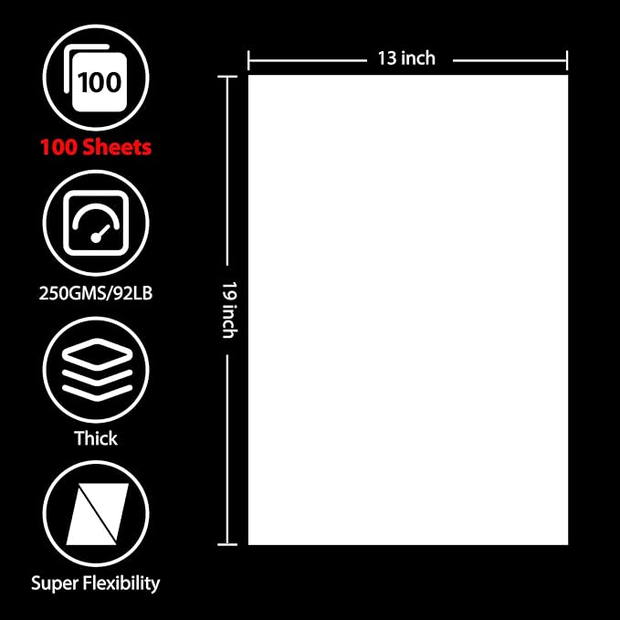 100 Sheets White Cardstock 13” x 19”, 92lb/250gsm Black Card Stock, Thick Card Stock Paper, Heavy Cardstock Paper for Printer, Resume, Scrapbooks, Art, Crafts, Business Cards