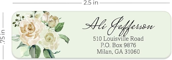 Green Watercolor Floral Rolled Address Labels / 500 Personalized Return Address Labels/Designer Address Stickers in Elegant Plastic Dispenser-DeskLoop Office