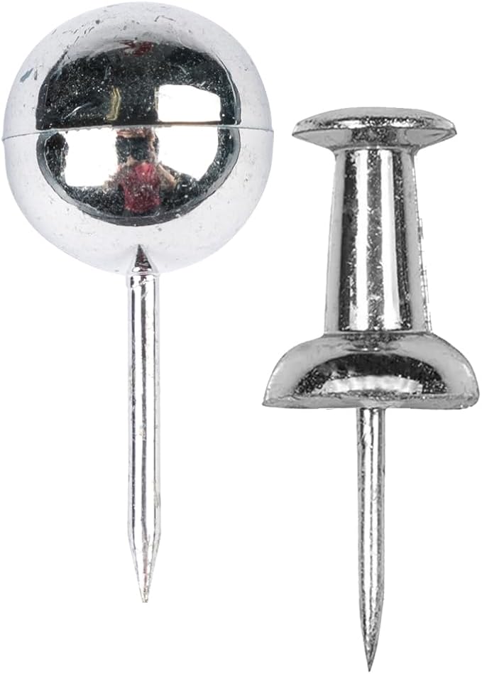JAM PAPER Colorful Push Pins - Flat & Round Head Thumb Tack Combo Set - Silver Pushpins - 200/Pack-DeskLoop Office
