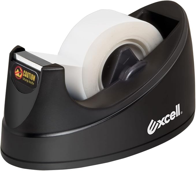 Excell EX-115BK Mini Desktop Tape Dispenser (1" core) with Adhesive Bottom, Tape Dispenser Desk for Home, Office, School and Gift Store Wrapping Purpose- 1Pack (1)-DeskLoop Office