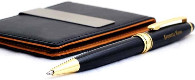 Free Engraving - Personalized Groomsmen Gift, Roller Ballpen, Ballpoint pen, Ball pen, Refillable Pen, Refill pen, Leather Money Clips, Card Holder, Three Lines Each 30 Characters-DeskLoop Office