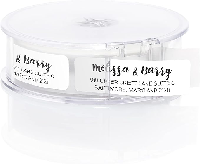 White Modern Rolled Address Labels/Roll of 250 Personalized Address Labels/Designer Return Address Stickers in Elegant Plastic Dispenser-DeskLoop Office