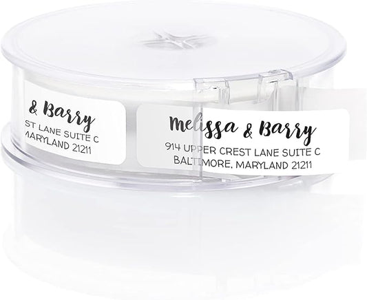 White Modern Rolled Address Labels/Roll of 500 Personalized Address Labels/Designer Return Address Stickers in Elegant Plastic Dispenser-DeskLoop Office