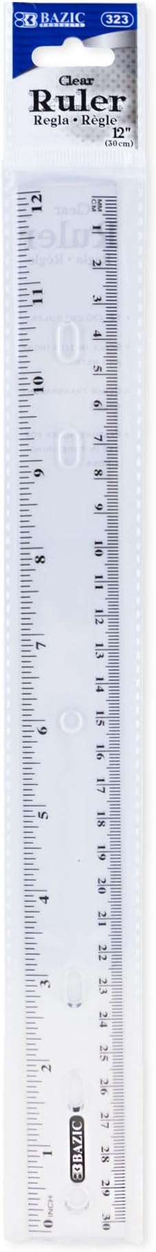 BAZIC Plastic Clear Rulers 12 inch (30cm), Inches Centimeter Metric Ruler Measuring Long Ruler, Straight Edge Ruler for Students School Supplies, 1-Pack-DeskLoop Office
