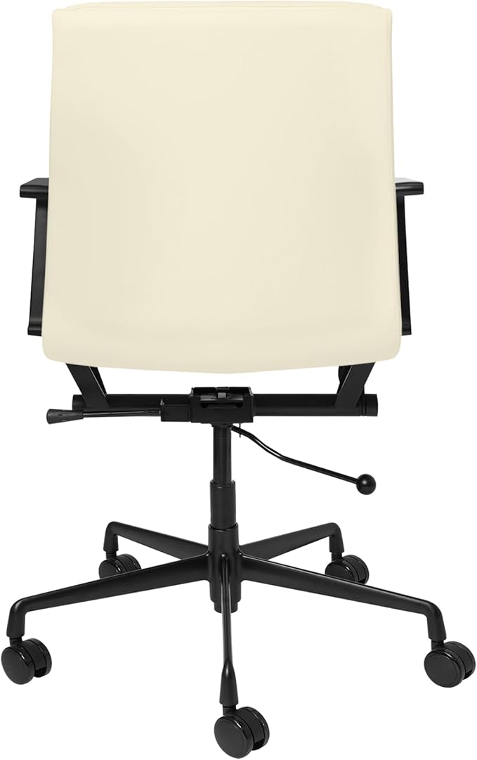 Laura Davidson Furniture SOHO II Padded Management Office Chair - Mid Back Desk Chair with Arm Rest, Swivel & Cushion Availability, Made of Faux Leather, Sand with Black Frame, Computer Chair-DeskLoop Office