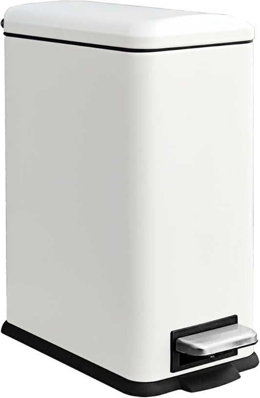 Trash Can with Lid, 10 L Bathroom Waste Bin, Small Pedal Bin, Stainless Steel Garbage Can for Bathroom, Bedroom and Office, White-DeskLoop Office