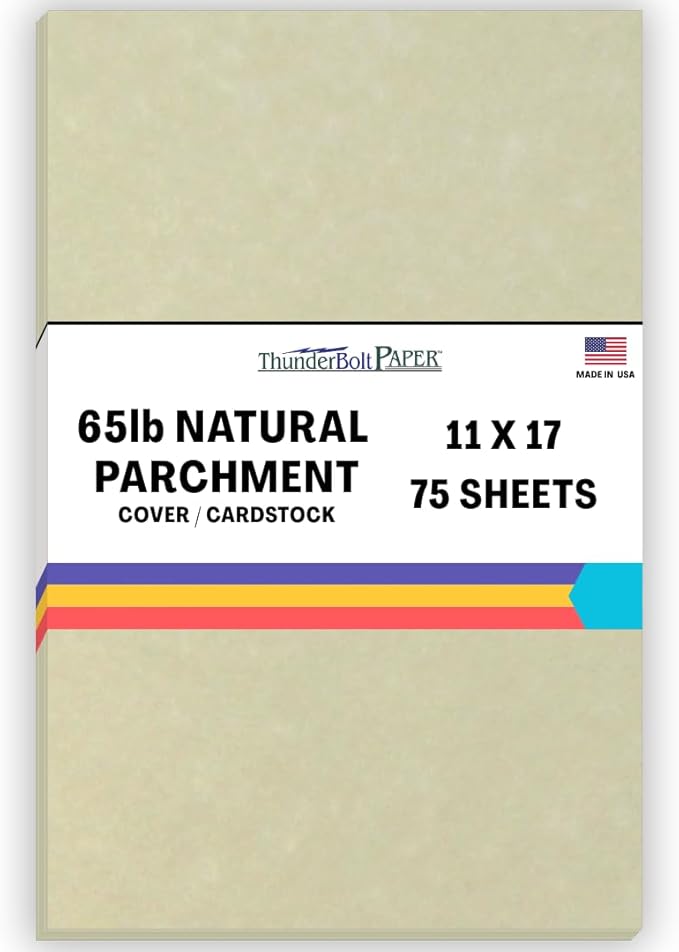 75 Natural Parchment 65lb Cover Paper Sheets 11 X 17 Inches Cardstock Weight Colored Sheets (11"X17") Tabloid|Ledger Size - Printable Old Parchment Semblance Through The Processing of The Pulp-DeskLoop Office