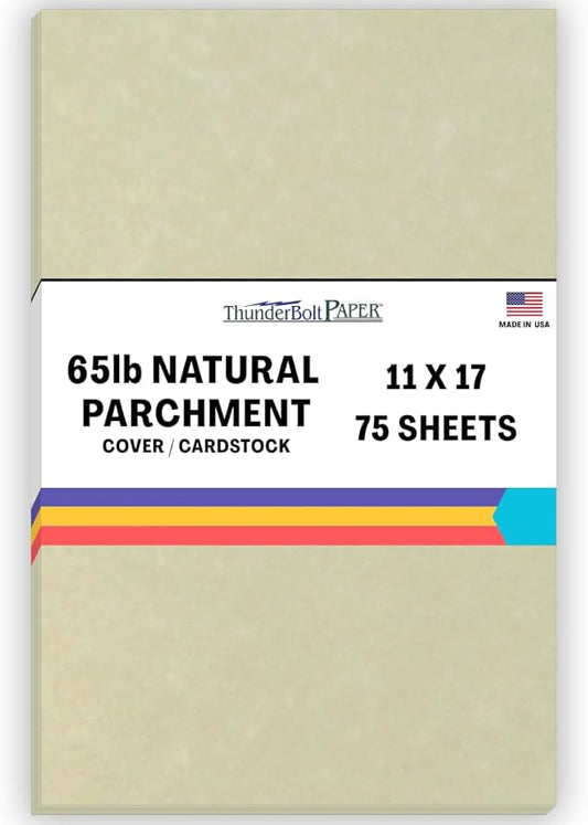 75 Natural Parchment 65lb Cover Paper Sheets 11 X 17 Inches Cardstock Weight Colored Sheets (11"X17") Tabloid|Ledger Size - Printable Old Parchment Semblance Through The Processing of The Pulp-DeskLoop Office