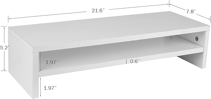 BEYGORM Monitor Stand Riser White, 21.6 inch 2 Tiers Wood Desk Shelf Computer Screen Stand with Storage for Desktop Laptop/Screen/TV/PC/Printer, Desk Shelf Organizer 21.6" L x 7.8" W x 5.2" H-DeskLoop Office