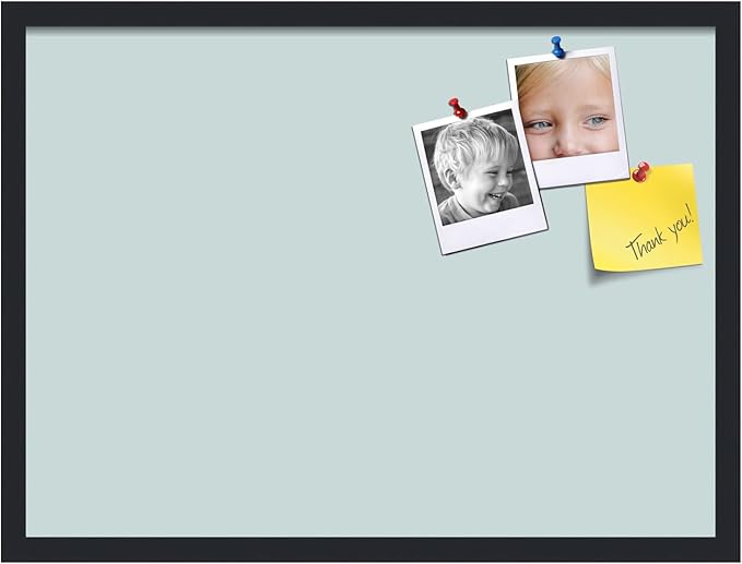 PinPix 27x20 Inch Cork Bulletin Board. This Decorative Framed Pin Board Comes with Soft Blue Design and a Satin Black Frame. Ideal for Home Office Decor or Message Board (PinPix-1814)-DeskLoop Office