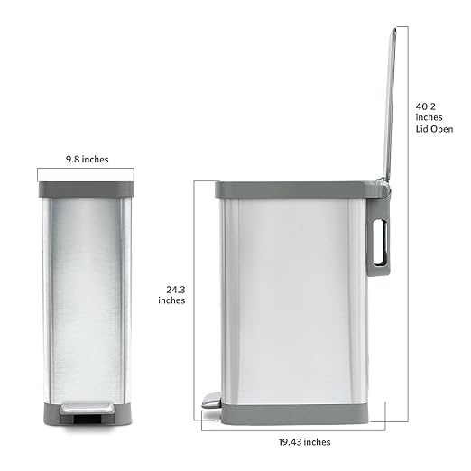 Glad Slim Trash Can with Clorox Odor Protection - Narrow Kitchen Garbage Bin with Soft Close Lid, Step On Foot Pedal and Waste Bag Roll Holder, All Stainless, 45 Liter-DeskLoop Office