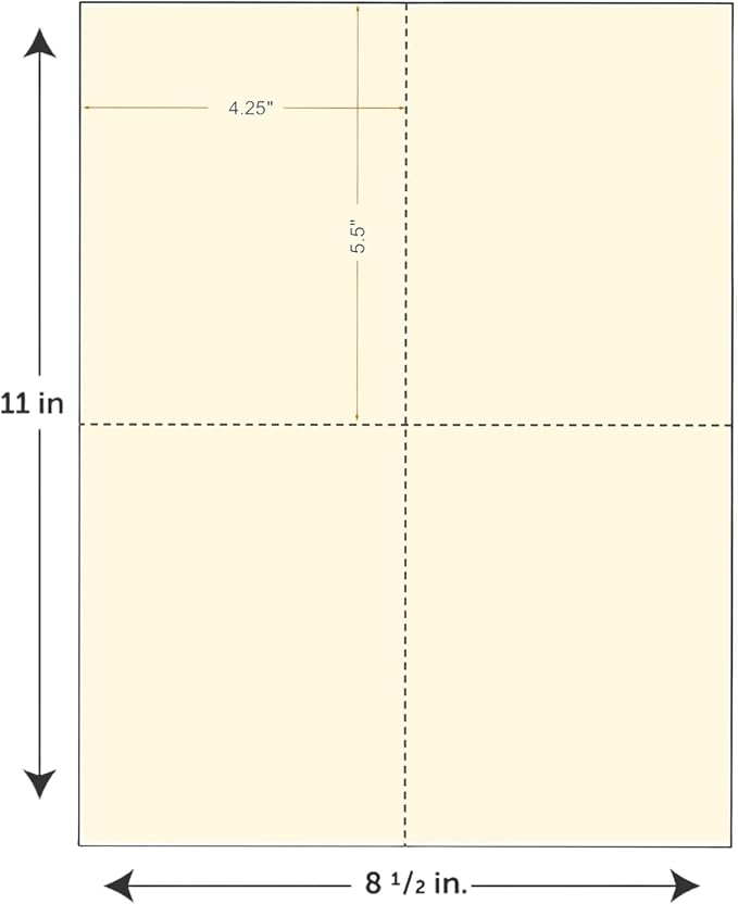 Limited Papers (TM) 8.5x11 Perforated Paper, 20/50 Pound, 75 GSM, Variety of Perforation Sizes and Colors, for Forms, Tickets, Postcards, Business Cards. (Buff, 4 up – 1 Hor. & 1 Ver.)-DeskLoop Office
