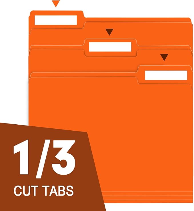 File Folder, RAZCC 150 Pack 1/3 Cut Tab File Folders Letter Size, Orange, Folders with Tab, Great for Organizing and Easy File Storage-DeskLoop Office