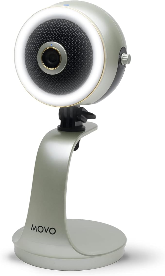 Movo WebMic HD Pro All-in-One Webcam with Mic and Ring Light in Silver- 1080p HD Camera, Pro Cardioid Condenser Microphone, LED Ring Light -HD Webcam for Streaming, Video Calls, Recording, Gaming-DeskLoop Office