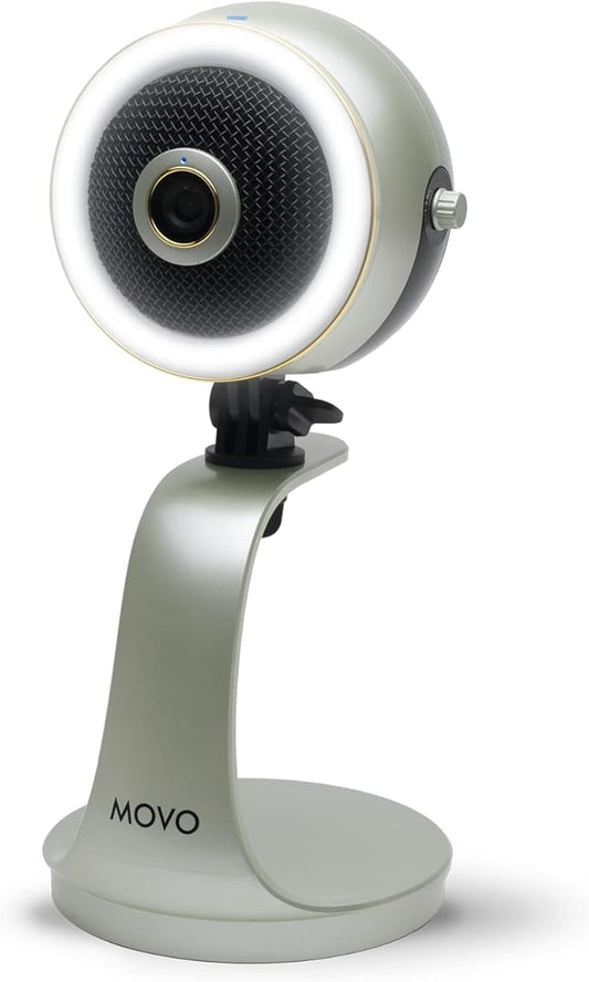 Movo WebMic HD Pro All-in-One Webcam with Mic and Ring Light in Silver- 1080p HD Camera, Pro Cardioid Condenser Microphone, LED Ring Light -HD Webcam for Streaming, Video Calls, Recording, Gaming-DeskLoop Office