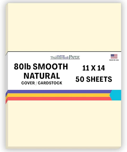50 Natural Smooth Card Stock Sheets Paper - 11" X 14" (11X14 Inches) Scrapbook|Picture-Frame Size - 80# (80 lb/Pound) Cover Weight - Quality Paper - Smooth Finish-DeskLoop Office