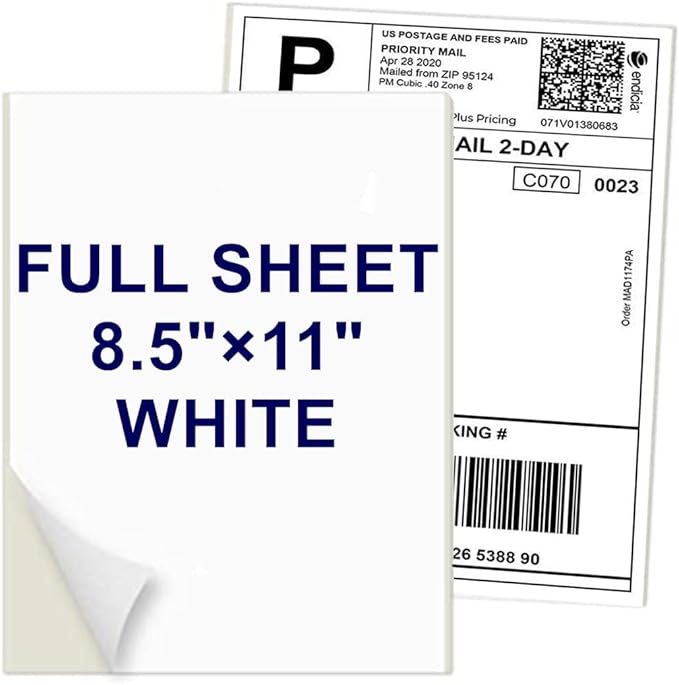 8.5" x 11" Shipping Labels Full Sheet Labels, Self Adhesive Printable White Sticker Paper for Laser & Ink Jet Printers (500 Labels)-DeskLoop Office