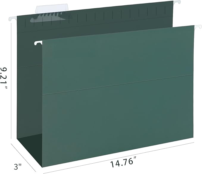 HERKKA Extra Capacity Hanging File Folders, 30 Pack Reinforced Legal Size Hanging Folders with Heavy Duty 3 Inch Expansion, Designed for Bulky Files, Medical Charts, Green-DeskLoop Office