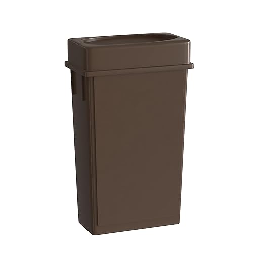 23 Gallon Brown Slim Jim Trash Can with Drop Shot Lid-DeskLoop Office