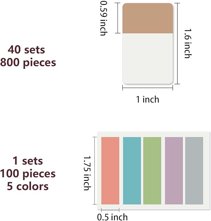 ELII 900 PCS 1 Inch Book Tabs Sticky Index Tabs,Writable and Repositionable File Tabs Flags Colored Page Markers Labels for Reading Notes, Books and Classify Files, 41 Sets-DeskLoop Office