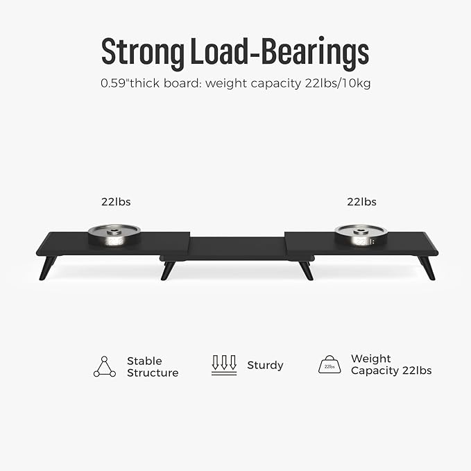 loukin Dual Monitor Stand Riser for Desk, 43.6"*8.2"*3.2" Large Computer Stand for 2 Monitors, Laptop, Printer, Length and Angle Adjustable Computer Shelf, Home Office,Max 43.6" Length(Black)-DeskLoop Office