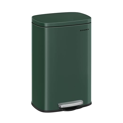 SONGMICS 13 Gallon (50 L) Trash Can, Stainless Steel Kitchen Garbage Can, Recycling or Waste Bin, Soft Close, Step-On Pedal, Removable Inner Bucket, Retro Green ULTB050C01-DeskLoop Office