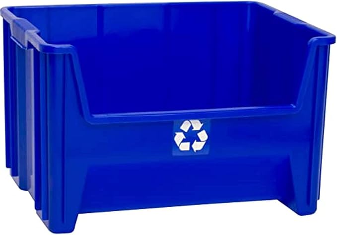 Commercial Industrial Heavy Duty Stackable Open-Front Recycling Bin Box Containers, 12.5 Gallon (Pack of 3), Blue-DeskLoop Office