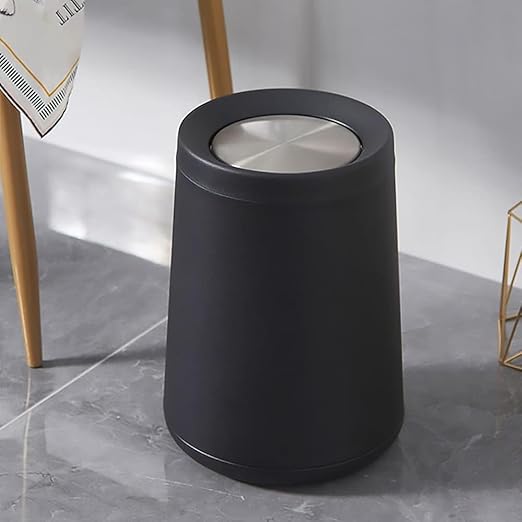 10 L/2.6 Gallon,Matte Black Bathroom Trash Can,Metal Garbage Can with Flipping Lid,for Bathroom, Living Room,Bedroom,Hotel,Office, Laundry Room (Black)-DeskLoop Office