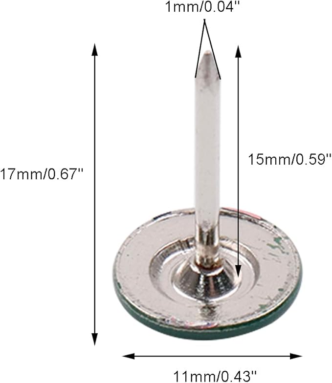 100Pcs Flat Head Upholstery Tacks Home Furniture Decor Tack Upholstery Nails Flat Push Pins Flat Thumb Tacks Green (11mmx17mm)-DeskLoop Office