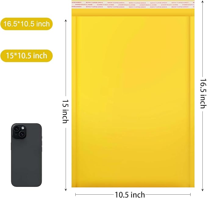 packbabol Kraft bubble mailers 10.5x15 Inch 50 Pack,Self-Sealing Paper Envelopes for Packaging,Strong Adhesion Envelope Mailers, Waterproof Cushioned Padded Shipping Bags Yellow #5-DeskLoop Office
