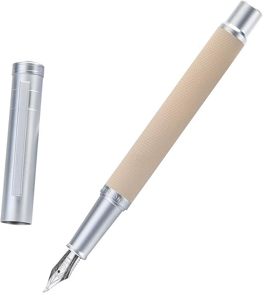 Silver Birch Forest Aluminum Fountain Pen Bent Nib (Fine to Broad) with Metal Box Fude Pen Set By Asvine-DeskLoop Office