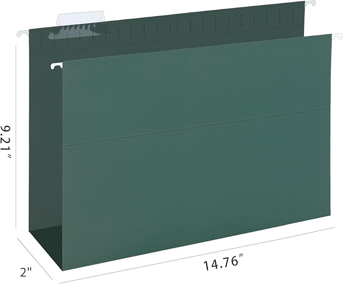 HERKKA Extra Capacity Hanging File Folders, 30 Pack Reinforced Legal Size Hanging Folders with Heavy Duty 2 Inch Expansion, Designed for Bulky Files, Medical Charts, Green-DeskLoop Office