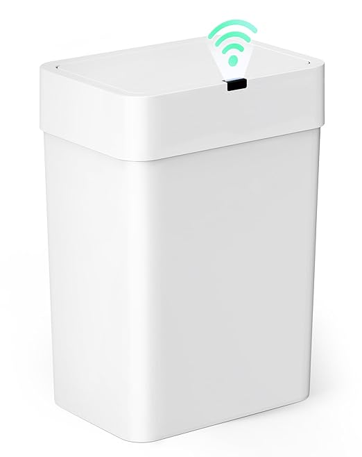 Cesun Bathroom Trash Can with Lid, 4 Gallon Motion Sensor Garbage Can Automatic Touchless Trash Cans, Slim Plastic Smart Waste Basket for Bedroom, Office, Living Room, White-DeskLoop Office