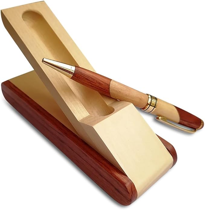 Luxury Wooden Ballpoint Pen Gift Set with Business Pen Case Display, Nice Writing Pen with Box and Gel Ink Refills Fancy Business Wood Pens Stand for Men Women Designer Cool Executive Pen