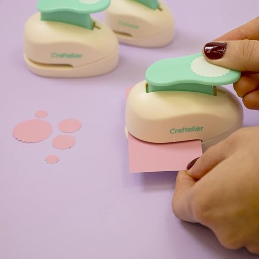 Craftelier - Circle Scallop Punch Set | 3/8", 5/8" & 1" Shape Scalloped Hole Puncher for Paper Crafts | Round Scalloped Hole Punch for Scrapbooking, DIY Cards & Journals | Craft Punch Set for Paper-DeskLoop Office