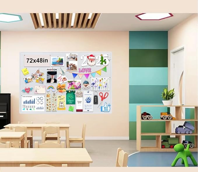 Large Bulletin Board, Foldable 72x48 Inches Cork Board Alternative, Large Felt Board Decorative Pin Board for Wall, Foldable Photo Board Self-Adhesive Vision Board with 36 Pushpins White-DeskLoop Office