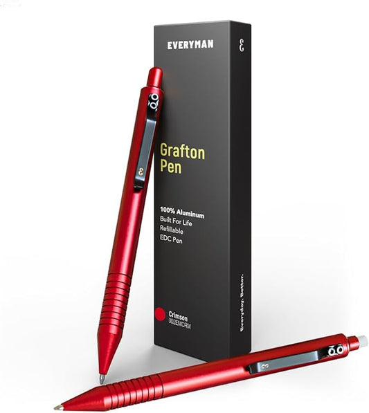 Everyman Grafton Pen and Pencil Set, Crimson | Premium EDC Metal Gel Ink Ballpoint Pen + Mechanical Pencil | Refillable Executive Writing Tools for Office, Business, Men’s Gift & Daily Use-DeskLoop Office